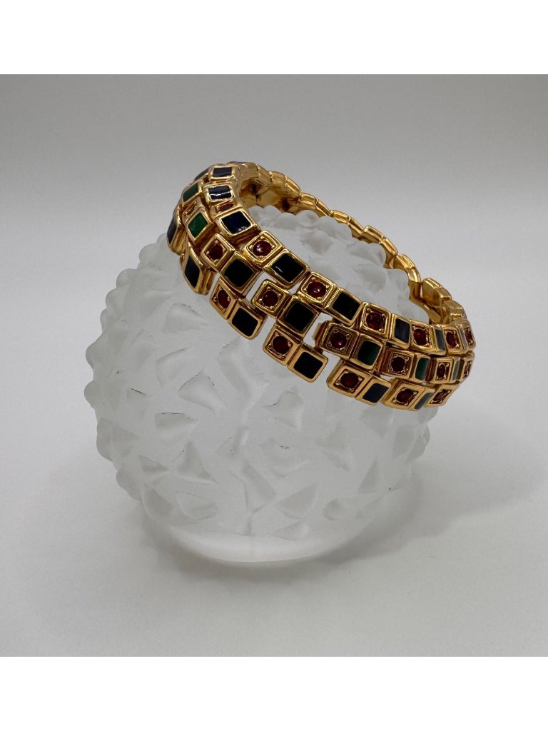 Vintage D’orlan Gold Tone Enamel Rhinestone Bracelet Red Green Blue 7“